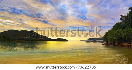 Panorama of tropical sunset - nature background