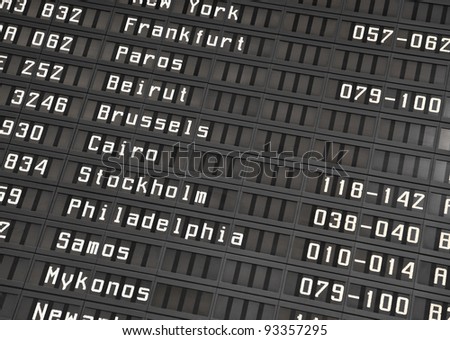 Flight information board in airport terminal - travel background