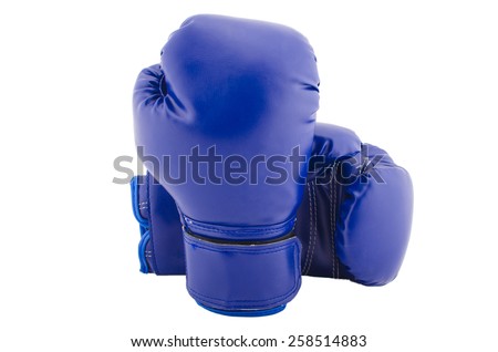 Two boxing gloves resting on each other, all picture is in focus and high key background.