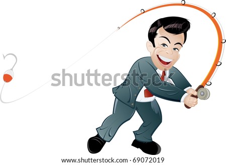 Cartoon Man Is Fishing Stock Vector Illustration 69072019 : Shutterstock