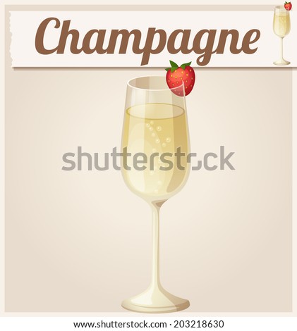 Champagne with strawberry. Detailed Vector Icon. Series of food and drink and ingredients for cooking.