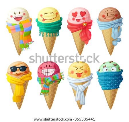 Set of cartoon vector icons. Ice cream scoops characters.