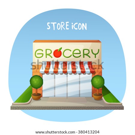 Store Icon. Grocery/Shop/Market Building. Cartoon Vector Illustration