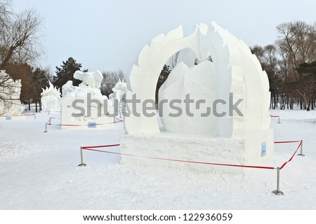HARBIN-CHINA-JAN. 18. Every winter, the Harbin International Snow Sculpture Art Expo exhibits snow sculptures and architectures on Sun Island, attracting thousands of visitors. Harbin, Jan. 18, 2010.