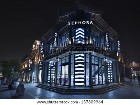 Beijing-May 7. Sephora Outlet. Sephora Opened Its First Chinese Store In 2005. It Has 133 Stores Across 47 Towns In China. Global Network: Over 1,750 Stores In 30 Countries. Beijing, May 7, 2013.