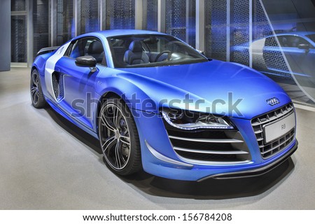 Beijing-April 17. Audi R8 In A Showroom. Audi Cars Remain In High Demand In Us And China. Strong Sales In Those Markets Boosted Audi To New Record For First Eight Months 2013. Beijing, April 17, 2013.
