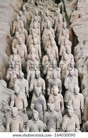 Xian-April 9. Terracotta Army. It Is A Collection Of Sculptures (8,000 Soldiers) Buried With The First Chinese Emperor Qin Shi Huang 210-??209 Bc To Protect Him In His Afterlife. Xian, April 9, 2006.