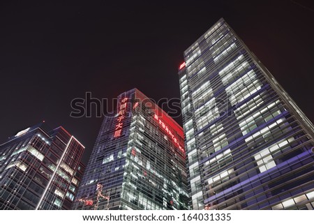 BEIJING-NOV. 14. Zhonguancun office buildings at night time. With 12,000 high-tech enterprises throughout Zhonguancun, the area is well known as China's Silicon Valley. Beijing, November 14, 2013.