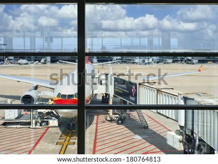 BRUSSELS-AUGUST 23, 2012. Brussels Airport. It currently consists of 54 contact gates and a total of 109 gates. It is home to around 260 companies which together directly employing 20,000 people.