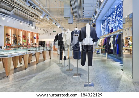 BEIJING-JANUARY 3, 2014. Fashion store interior In Beijing. China becomes the largest fashion market within 5 years. Its luxury goods market is forecast by McKinsey to soar to US$27 billion by 2015.