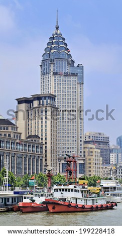 SHANGHAI-JUNE 5, 2014. The ICBC (Industrial and Commercial Bank) building, colonial architecture at Bund boulevard. Shanghai houses one of the world'??s greatest collections of art deco architecture.