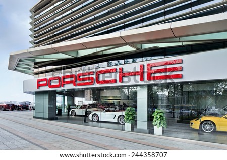 WENZHOU-CHINA-NOV. 19, 2014. Porsche dealer in Whenzou. US as Porsche\'s largest single market might end in 2015, China will replace it, predicts Porsche head of sales and marketing Bernhard Maier.