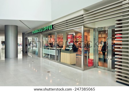 SHANGHAI-DEC. 7, 2014. Starbucks outlet. Its sales shows a healthy growth and it's planning to open 500 new locations in China, which would make China Starbucks its second largest market outside U.S.