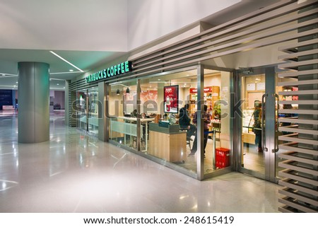 SHANGHAI-DEC. 7, 2014. Starbucks outlet. Its sales shows a healthy growth and it\'s planning to open 500 new locations in China, which would make China Starbucks its second largest market outside U.S.