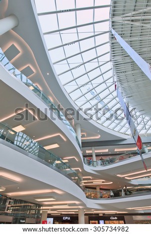 BEIJING-AUG. 2, 2015. Design Interior Livat shopping mall. Opened late 2014, LIVAT is an impressive feat of engineering and design. It is, after all, developed and owned by Inter Ikea Centre Group.