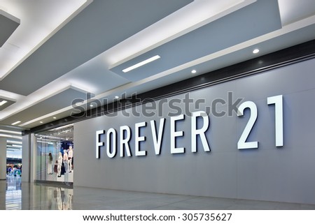 BEIJING-AUG. 2, 2015. Forever 21 outlet. The US fast fashion brand Forever 21, founded in 1984 and entered China in 2012, is quickening its expansion in China with plans to open more stores this year.