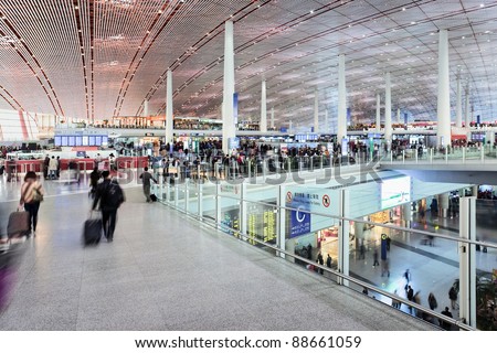 BEIJING - NOV. 10. Departure hall Beijing Capital Airport Terminal 3. Cond' Nast Traveler magazine named Beijing Capital International as World's Best Airport in 2009. Beijing, Nov. 10, 2011.
