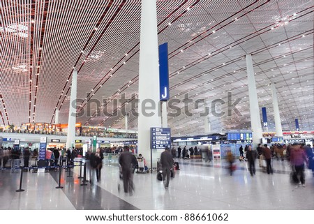 BEIJING - NOV. 10. Departure hall Beijing Capital Airport Terminal 3. Cond\' Nast Traveler magazine named Beijing Capital International as World\'s Best Airport in 2009. Beijing, Nov. 10, 2011.