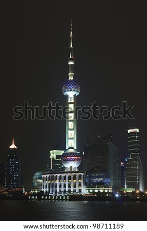 SHANGHAI - MARCH 28, 2009. The Oriental Pearl Tower on March 28, 2009 in Shanghai. It is a 468 meter high TV tower, located at Lujiazui in Pudong district, by the side of the Huangpu River.