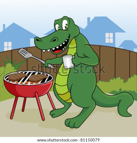 Funny Crocodile Grill A Steak Outdoor Stock Vector 81150079 ...