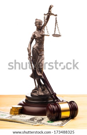 gavel , lady of justice and money