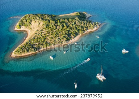 aerial view of Croatia coast line. close Rab island