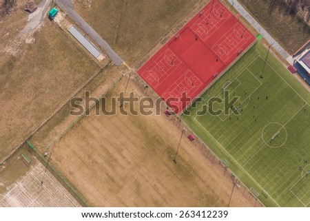 Aerial view of a football ground in Wroclaw city in Poland