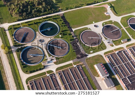 aerial view of sewage treatment plant in wroclaw city in Poland