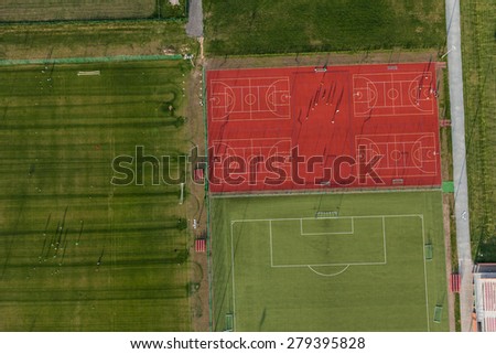 Aerial view of a football ground in Wroclaw city in Poland