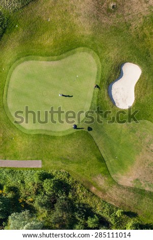 Aerial view over golf field  near Wroclaw city in Poland