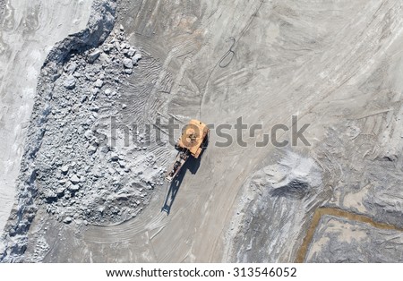 Aerial view of the earth mover in the quarry in Poland