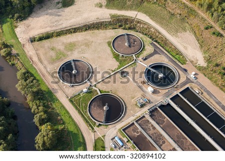 aerial view of sewage treatment plant in Jelenia Gora city in Poland