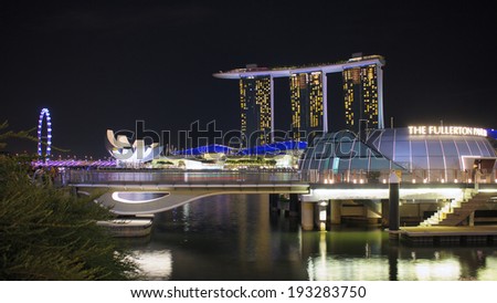 SINGAPORE - MARCH 17: Marina Bay Sands, an integrated resort fronting Marina Bay, March 17, 2014 in Singapore. The wold\'s most expensive standalone casino property.