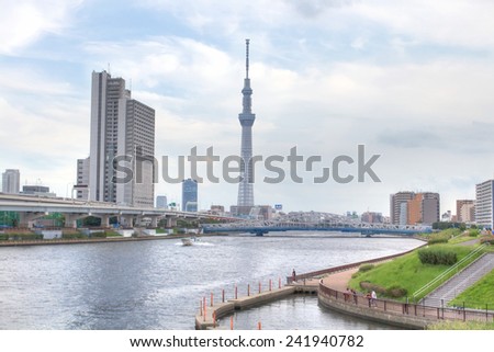 TOKYO,JAPAN - 14 Sept 2013 : The Tokyo Skytree is a new television broadcasting tower and landmark of Tokyo. It is the centerpiece of the Tokyo Skytree Town in the Sumida City Ward.