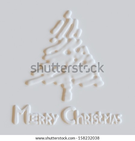 New Year Tree Created From Snow Or White Cream With Lettering Merry Christmas
