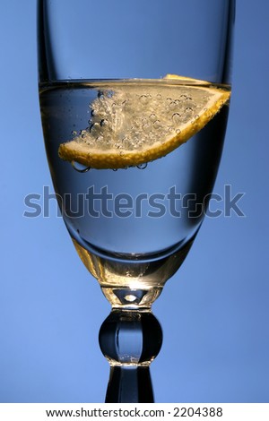 Lemon in glass with mineral water