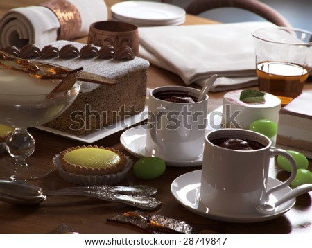 A table dressed for a sweet feast (3D render)