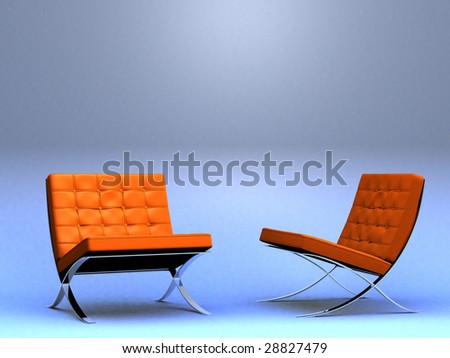 Two vintage designer chairs (3D render)