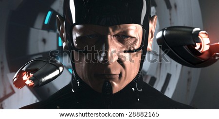 Science-fiction character from video game or movie (3D render)