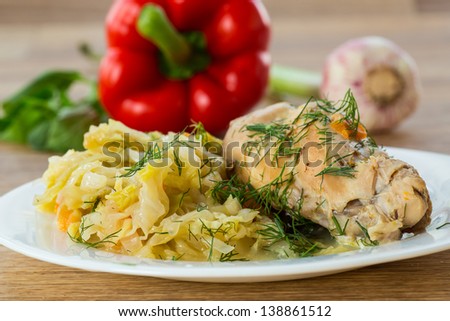 cabbage stew with rabbit meat and vegetables