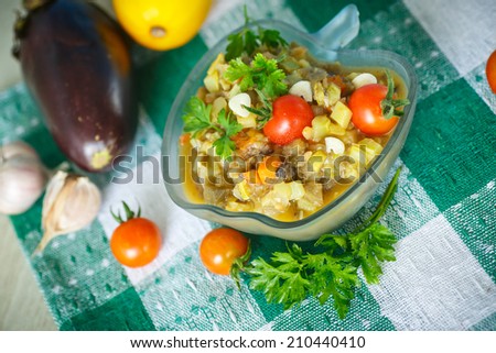 vegetable ragout of aubergine with zucchini, tomatoes, peppers and other vegetables