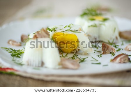 steamed egg with bacon and herbs in tins
