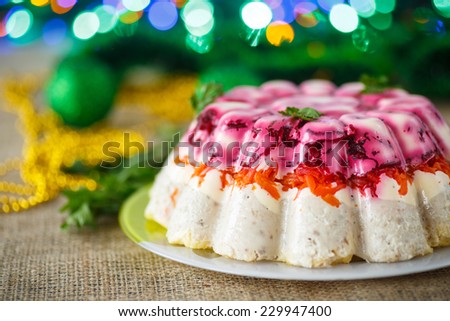 Traditional herring under boiled vegetables for the new year