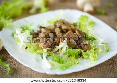 warm salad with fried mushrooms and lettuce