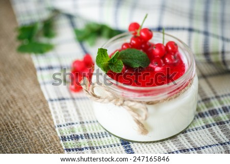 sweet homemade yogurt with jam and red currant