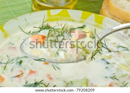 Russian okroshka with vegetables and yogurt
