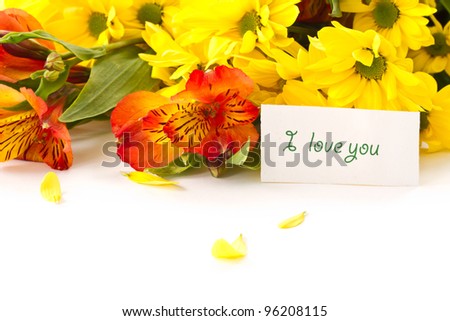bouquet of gerberas and chrysanthemums on white background