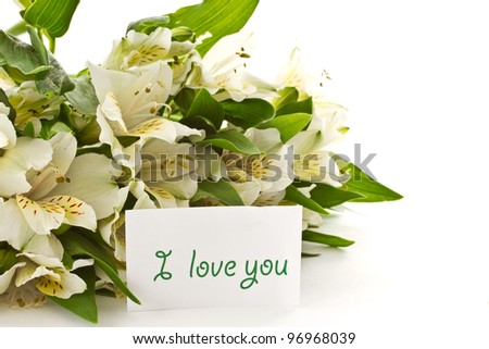 beautiful bouquet of white alstroemeria on a white background