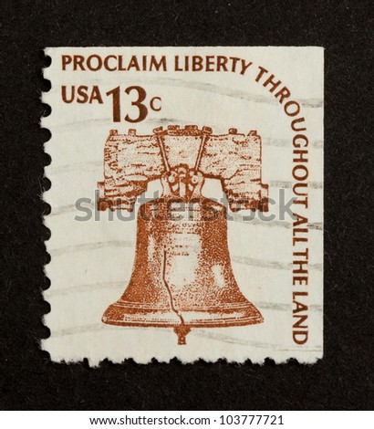 USA - CIRCA 1975: Stamp printed in the USA shows a liberty bell (Proclaim Liberty Throughout All The Land), circa 1975