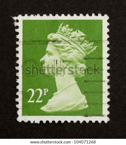 UNITED KINGDOM - CIRCA 1970: Stamp printed in the UK shows the head of state (Queen Elizabeth), circa 1970